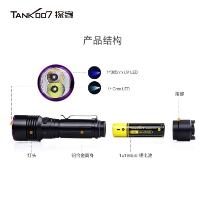 TANK007探客UV122雙光手電筒戶外徒步探險紫光鑒定手電